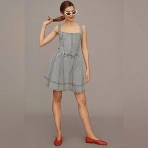 Anthropologie Pilcro Square-Neck Tie-Back Denim Mini Dress